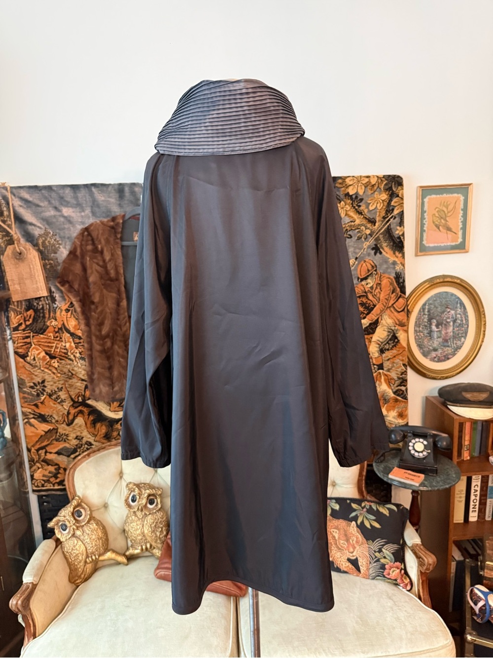 Vintage Mycra Pac Now Reversible Metallic Charcoal & Black Hooded Raincoat S/M - Picture 8 of 16